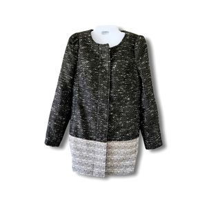 Banana Republic | B&W Collarless Long Tweed Jacket (SIZE S)